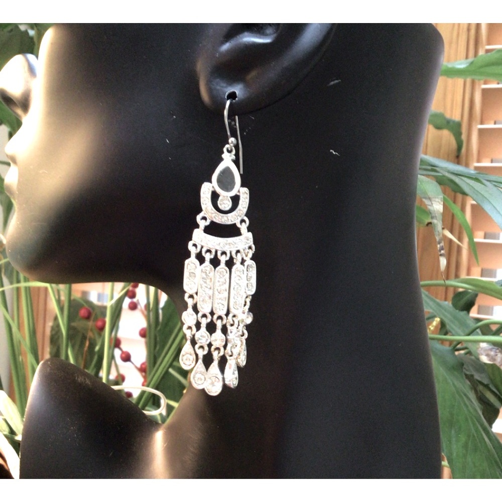 Silver chandelier rhinestone earrings. NWOT.